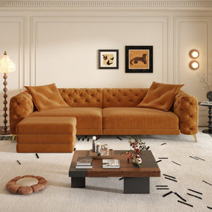 English Elm 97.6" Oversized Velvet Chesterfield Sleeper Sofa Floral Tufted Roll Arm Living Room Couch Orange W1885S00299