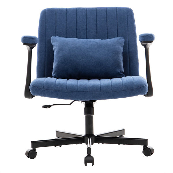 English Elm Modern Linen Blue Criss Cross Armrest Office Chair with Adjustable Height, Tilt, Swivel & Plush Pillow W3394P336172