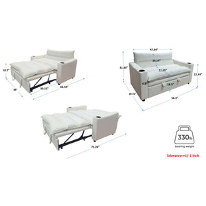 English Elm Convertible Velvet Sofa Bed 3-in-1 Loveseat Chaise 47" Sleeper with Adjustable Backrest & Cupholder W1117P265780