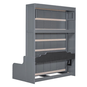 English Elm Queen Murphy Wall Bed with Integrated Chair Espresso Cabinet for Studio Apartments Gray LP000791AAE-3