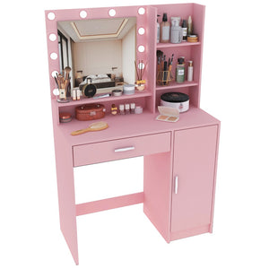 English Elm Vanity Desk With Adjustable Led Mirror, Large Storage, Elegant Pink Dressing Table For Glamourous Makeovers W2386P233036-GIGA