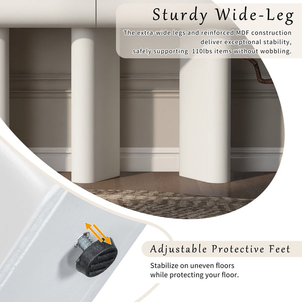 English Elm U_Style 47.6" Modern High-Gloss Entryway Table with Curved Drawers, Geometric Legs & Storage White N711P285757A