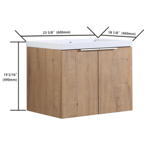 English Elm Bathroom Floating Vanity 24" with Resin Sink, Soft-Close Doors, Wall-Mount Design, Spacious Storage W99950714