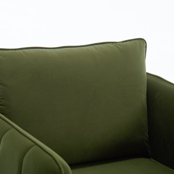 English Elm Accent Velvet Armchair Mid-century Modern Plush Seat with Metal Legs for Any Room Green W3244P325833