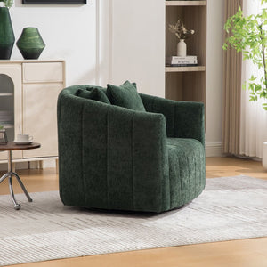 English Elm 39"w Chenille Barrel Swivel Chair Tufted Pumpkin Silhouette Cozy Reading Accent Seat Green W3118S00041