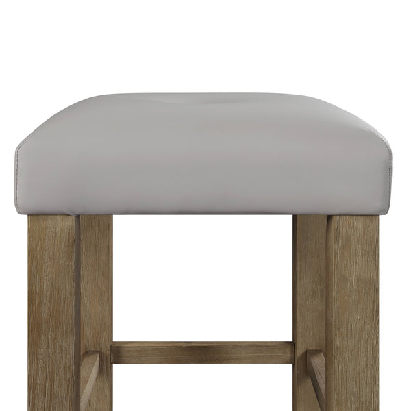 English Elm Charnell Gray Faux Leather Counter Stools Set of 2 - Oak Finish, Button Tufted, Padded Storage Base B2726P338681