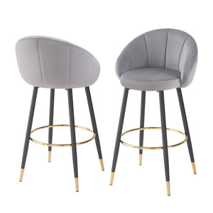 English Elm 40.5" Pleated Velvet High Back Barstools with Gold Ring Footrest Lounge Set of 2 N780P270114G