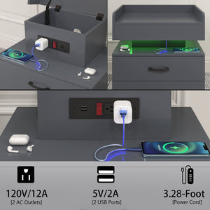 English Elm 1 Nightstand with Remote LED Strip Light, Two Drawers and Spacious Storage for Cozy Ambient Bedrooms Gray W368P239007