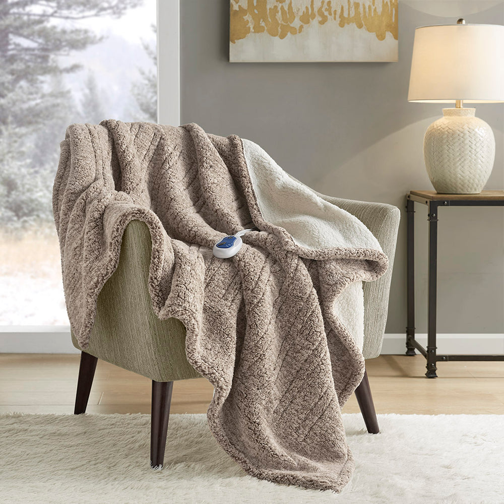 JLA Home True North by Sleep Philosophy - Heated Sherpa Throw with 3 Heat Settings, Overheat Protection, Machine Washable Comfort Layering Grey TN54-0508