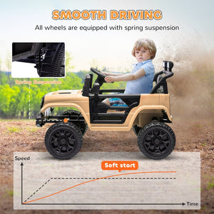 English Elm Qaba 12v Battery Powered Kids Ride on Utv with Spring Suspension and Remote Khaki W2225P249875