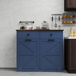 English Elm Farmhouse Double Tilt-Out Trash Cabinet - Antique Blue Barn Door, 2 Drawers, Waterproof Top, 2x10gal W2557P324526