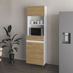 English Elm Lakeridge Pantry Cabinet with White & Macadamia Finish — 4 Doors, 2 Drawers, Open Shelf Storage B092P315581