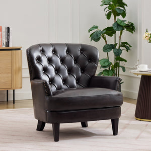 English Elm Christopher Knight Home® - Mirod Vintage Upholstered Lounge Chair with Tufted Back and Nailhead Trim, Solid Wood Legs, Cozy Comfort Dark Brown N760P253374B