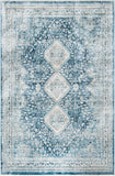 Unique Loom Newport Rosecliff Machine Made Border Rug Navy Blue, Ivory/Light Blue 5' 3" x 8' 0"