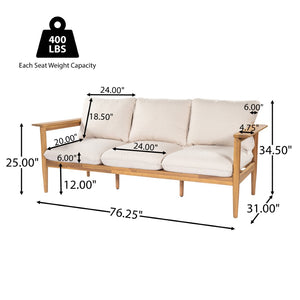 English Elm Terassi Solid Acacia Wood Patio Sofa with Teak Finish and Beige Cushioned Seating N775P370352T