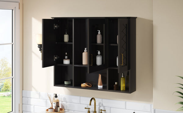 English Elm 35 Inch Wall Mount Medicine Cabinet Soft Close Mirror Storage for Modern Bathroom Black N710P389453B