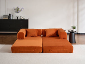 English Elm Convertible Sleeper Sofa Bed Corduroy 4-in-1 Folding Floor Couch with 35D Sponge Support and No-Assembly Orange W3434P378559
