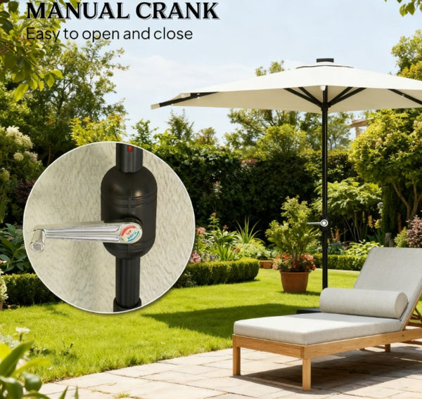 English Elm Upf 30 Plus Half Patio Umbrella with Solar Led Lights Vented Canopy Balcony T3971P426317