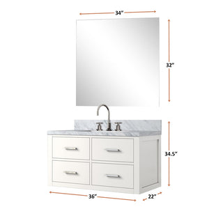 English Elm White Single-Basin Vanity Set With Carrara Marble Top, Frameless Mirror & Chrome Faucet For Elegant Bath B2731S01981-GIGA