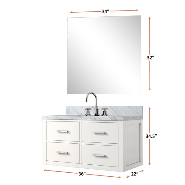 English Elm White Single-Basin Vanity Set With Carrara Marble Top, Frameless Mirror & Chrome Faucet For Elegant Bath B2731S01981-GIGA