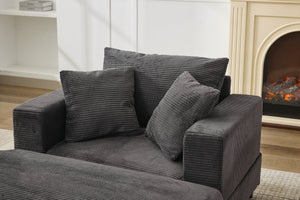 English Elm Chaise Lounge Chair With Storage Ottoman - Stylish Sleeper Sofa, Soft Corduroy, Versatile Comfort W1170P353053