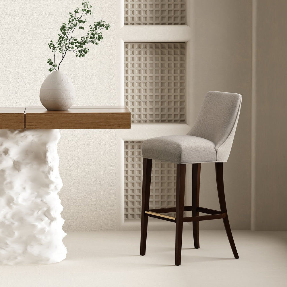 English Elm Beever Elegant Taupe Chenille Upholstered Barstool With Rubberwood Frame & Gold Accents For Comfort B365P397993