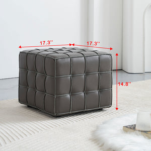 English Elm 17.32''W Genuine Leather Tufted Ottoman with Biscuit Design, Grey Footstool, Solid Wood Frame, Versatile Seating and Table Option W579P354656