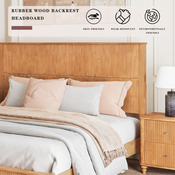 English Elm Solid Rubberwood Queen Platform Bed Tall Headboard Vertical Grain No Box Spring W5819S00003