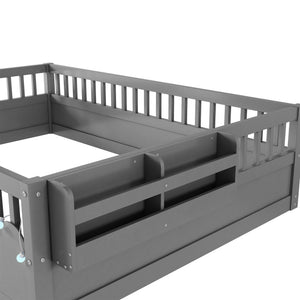 English Elm Full Montessori floor bed offering high rails, built-in light and shelf for safe independent sleep and storage Grey 79.13 L x 13 W x 6.3 H W2593P333796