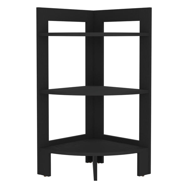English Elm Riga Corner 3-Tier Shelf Side Table with Tray Top — Compact, Durable End Table for Small Spaces Black 34.3 L x 17 W x 2.8 H B070P234357