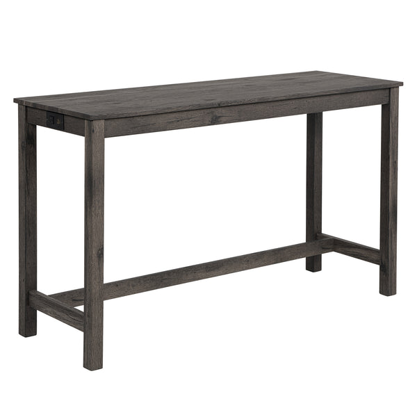 English Elm 4 Piece Bar Table Set with Power USB Type-C Outlet, Dark Gray Rustic Wood Grain Top, 3 Padded Stools for Living Room Dining Comfortable Seating and Durable Rubberwood Legs W1998P193827