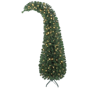English Elm 6 Ft Slim Bent Top Fir Christmas Tree with 200 Warm White Leds and Metal Stand T3971P390046