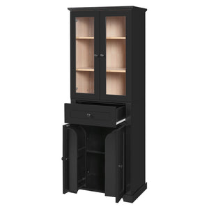 English Elm 67.57" Tall Matte Cabinet Vanity Combo with Glass Doors Soft-close Drawers Sink Black N729P000033B