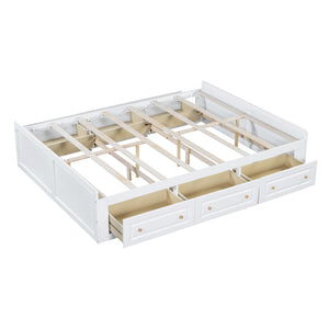 English Elm Wood Queen Platform Bed Solid Pine Frame Six Storage Drawers No Box Spring Needed White N709P241723K-1