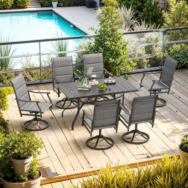 English Elm Outdoor Swivel Patio Dining Chairs Textilene Woven Set for Backyard Entertaining Dark Gray T3623P433702