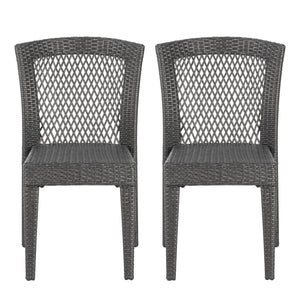 English Elm Christopher Knight Home® - FARLEY Rattan Stacking Sidechair Set of 2 — Durable 300 lb Capacity, Beige Woven Design, Easy Assembly Grey N762P234585E