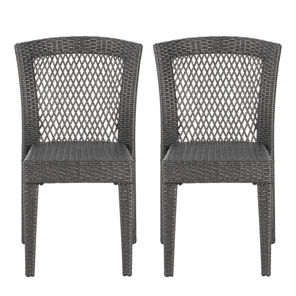 English Elm Christopher Knight Home® - FARLEY Rattan Stacking Sidechair Set of 2 — Durable 300 lb Capacity, Beige Woven Design, Easy Assembly Grey N762P234585E