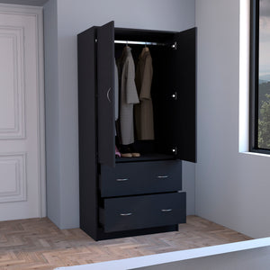 English Elm Taly Spacious 2-Door 2-Drawer Armoire with Laminated Particle Board Construction and Ample Storage Space Black 35.4 L x 23.6 W x 5.9 H B070S00238