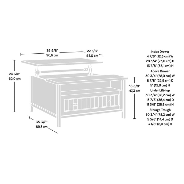 English Elm Lift-Top Coffee Table with Concealed Storage and Full-Extension Drawer, Lift Mechanism Enhances Use Gray B356P402601