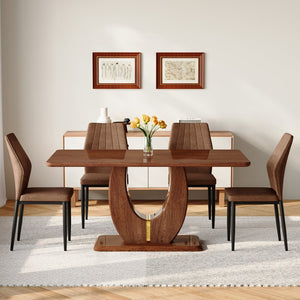 English Elm One 5 Piece Dining Set 63 Inch Table Dark Wood Grain Top with Brown Fabric Chairs W1151S04407
