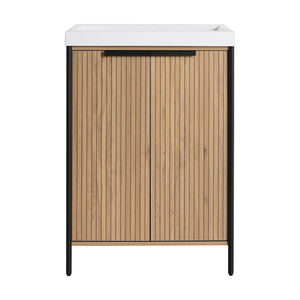English Elm 24" Freestanding Bathroom Vanity with Resin Integrated Sink, Soft-Close Doors, Adjustable Shelf, Durable Plywood Finish Light Coffee W999S00294