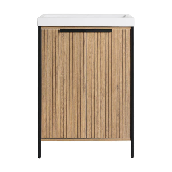 English Elm 24" Freestanding Bathroom Vanity with Resin Integrated Sink, Soft-Close Doors, Adjustable Shelf, Durable Plywood Finish Light Coffee W999S00294