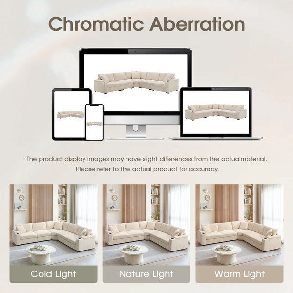 English Elm 106" Convertible L Shaped Sectional Sofa with Corduroy Upholstery, Armrest Storage, USB Charging Hub, Cup Holders, Modular Comfort for Living Room Beige N723S0187A
