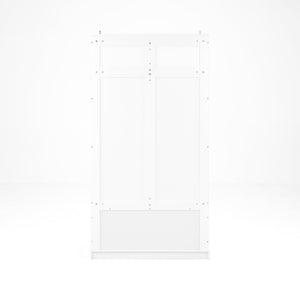 English Elm Entryway Bench Hall Tree with Shoe Storage and 5 Hooks, White MDF Organizer Seat with Hinge Safety W409P262447