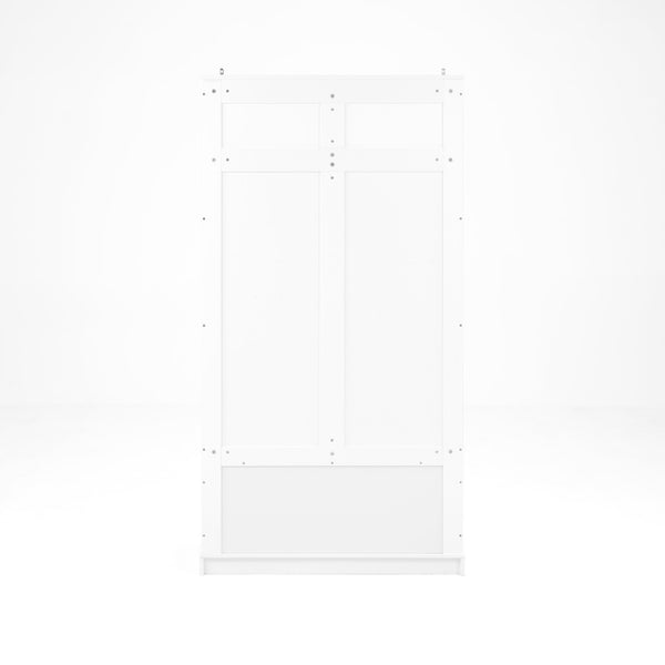 English Elm Entryway Bench Hall Tree with Shoe Storage and 5 Hooks, White MDF Organizer Seat with Hinge Safety W409P262447