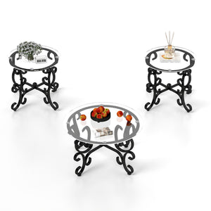 English Elm 3 Piece Tempered Glass Surface Coffee Table Set – Rustic Black Design For Elegant Living Room Décor W2167P220517