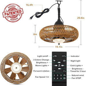 English Elm Waterproof Outdoor Ceiling Fan with Lights Remote Control, Brown Iron+Plastic, Dimmable LED, 6-Speed W2738P242334