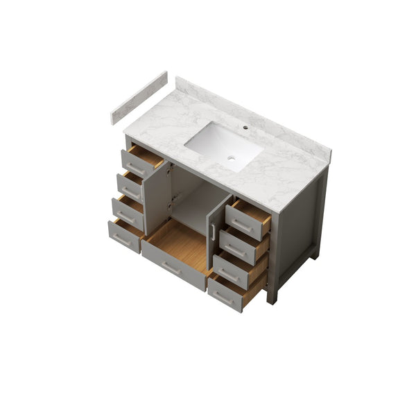English Elm 47" Bathroom Vanity Solid Wood Cabinet Carrara Top Nine Drawers Modern Minimalist T3785P383043