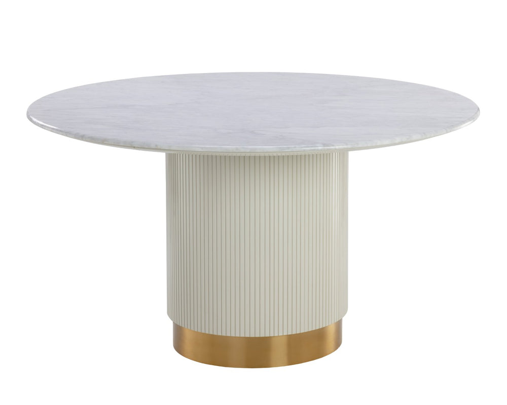 Sunpan PALOMA Dining Table - Round White Marble Centerpiece with Sculptural Cream Base & Gold Inlay 110253
