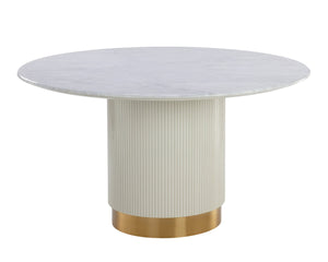 Sunpan PALOMA Dining Table - Round White Marble Centerpiece with Sculptural Cream Base & Gold Inlay 110253
